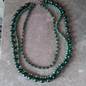 NWOT Handmade 3 row beautiful green necklace